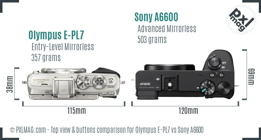 Olympus E-PL7 vs Sony A6600 top view buttons comparison