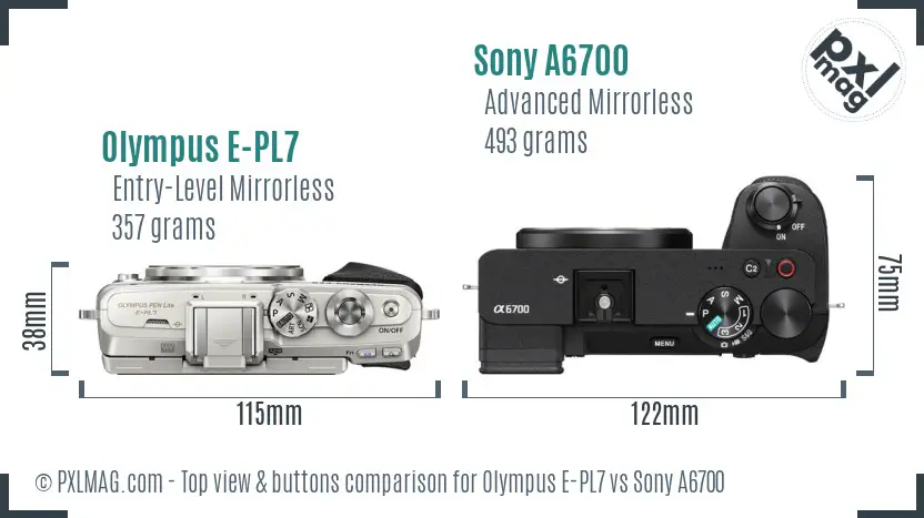 Olympus E-PL7 vs Sony A6700 top view buttons comparison Olympus E-PL7 vs Sony A6700 top view buttons comparison