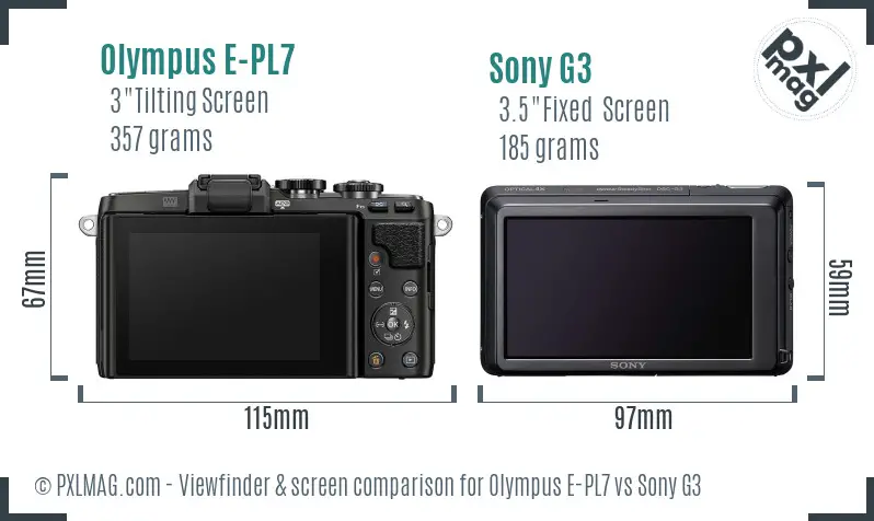 Olympus E-PL7 vs Sony G3 Screen and Viewfinder comparison