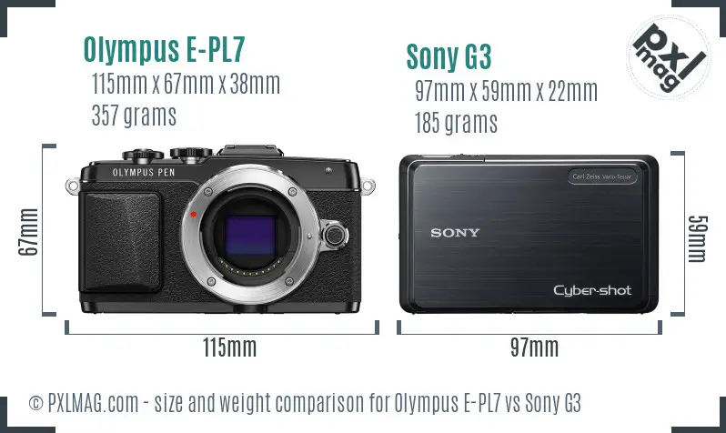 Olympus E-PL7 vs Sony G3 size comparison