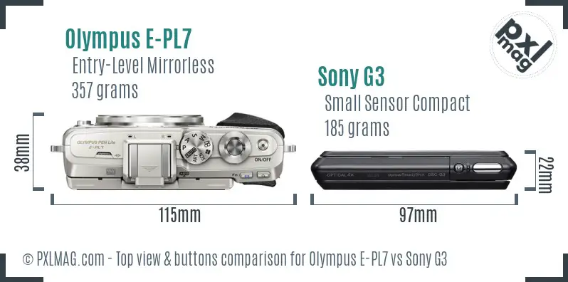 Olympus E-PL7 vs Sony G3 top view buttons comparison