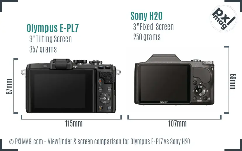 Olympus E-PL7 vs Sony H20 Screen and Viewfinder comparison