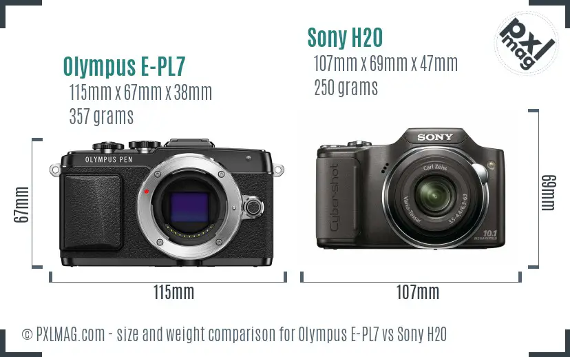 Olympus E-PL7 vs Sony H20 size comparison
