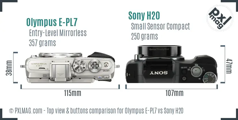 Olympus E-PL7 vs Sony H20 top view buttons comparison