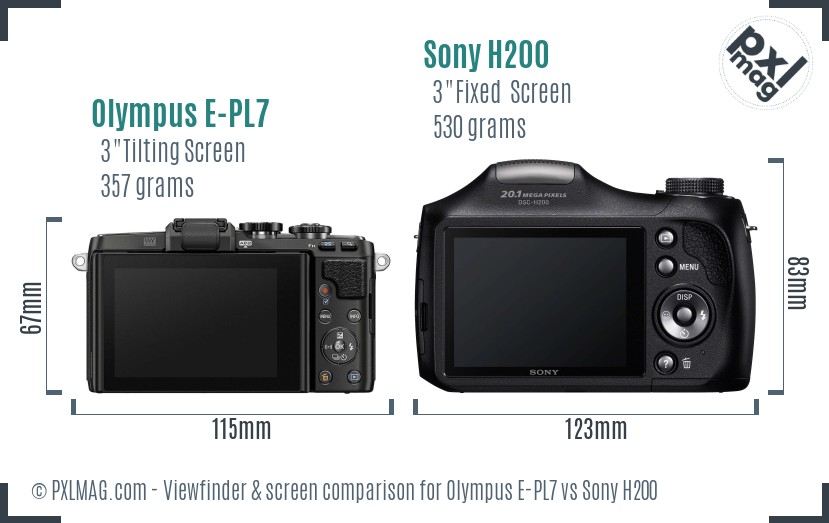 Olympus E-PL7 vs Sony H200 Screen and Viewfinder comparison