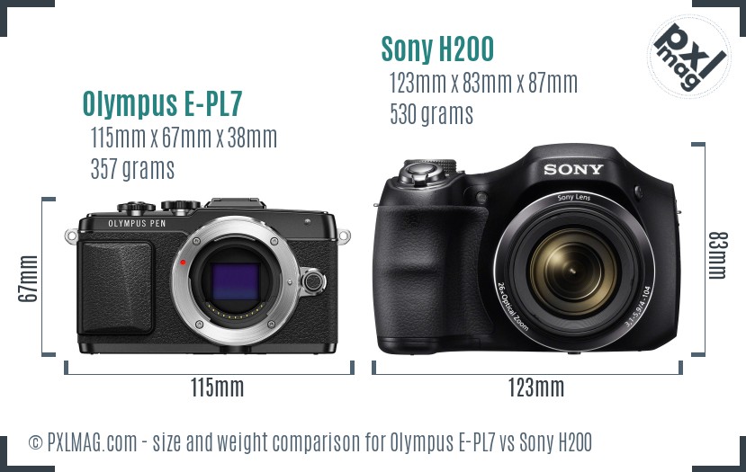 Olympus E-PL7 vs Sony H200 size comparison