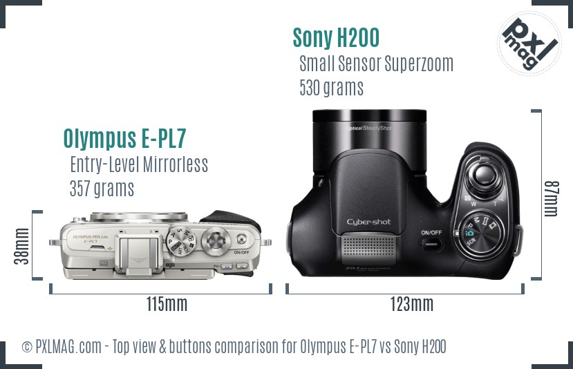 Olympus E-PL7 vs Sony H200 top view buttons comparison