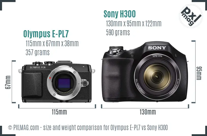 Olympus E-PL7 vs Sony H300 size comparison Olympus E-PL7 vs Sony H300 size comparison