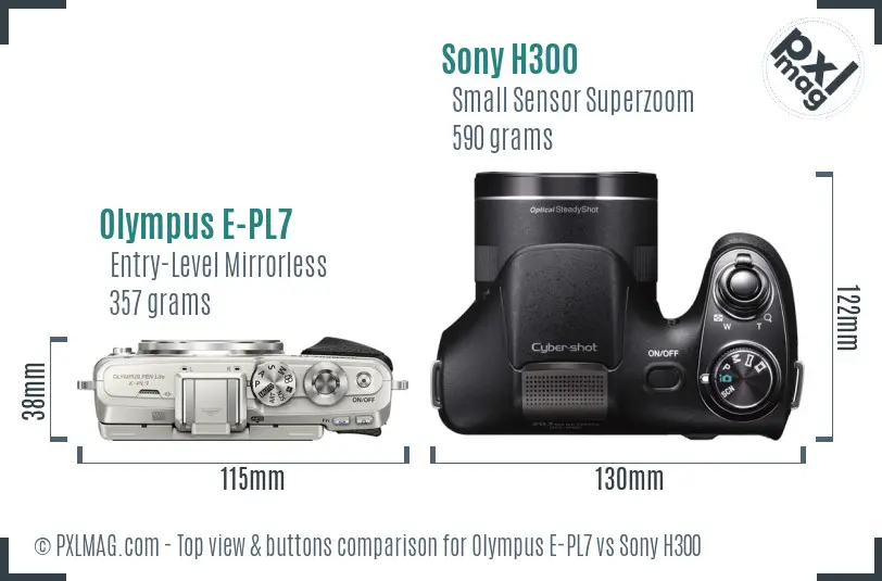 Olympus E-PL7 vs Sony H300 top view buttons comparison Olympus E-PL7 vs Sony H300 top view buttons comparison