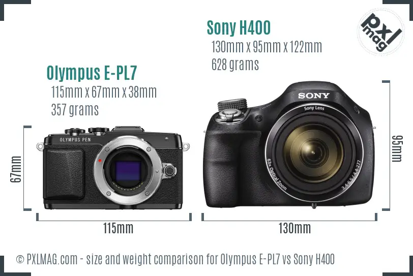 Olympus E-PL7 vs Sony H400 size comparison
