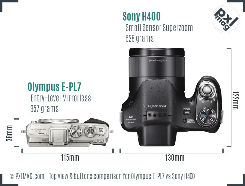 Olympus E-PL7 vs Sony H400 top view buttons comparison