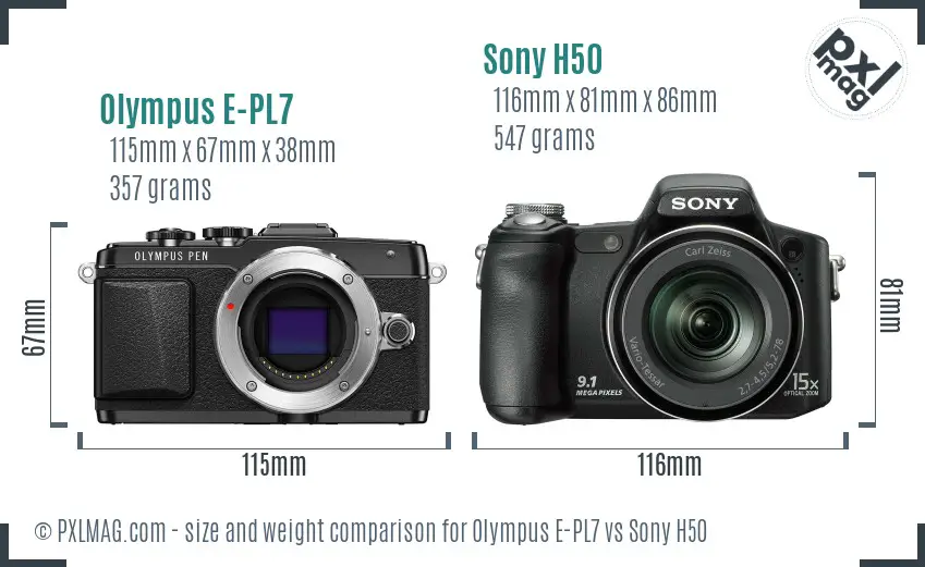 Olympus E-PL7 vs Sony H50 size comparison Olympus E-PL7 vs Sony H50 size comparison