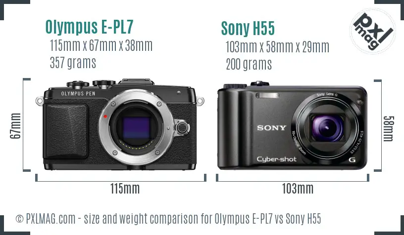 Olympus E-PL7 vs Sony H55 size comparison