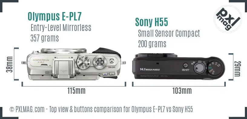 Olympus E-PL7 vs Sony H55 top view buttons comparison