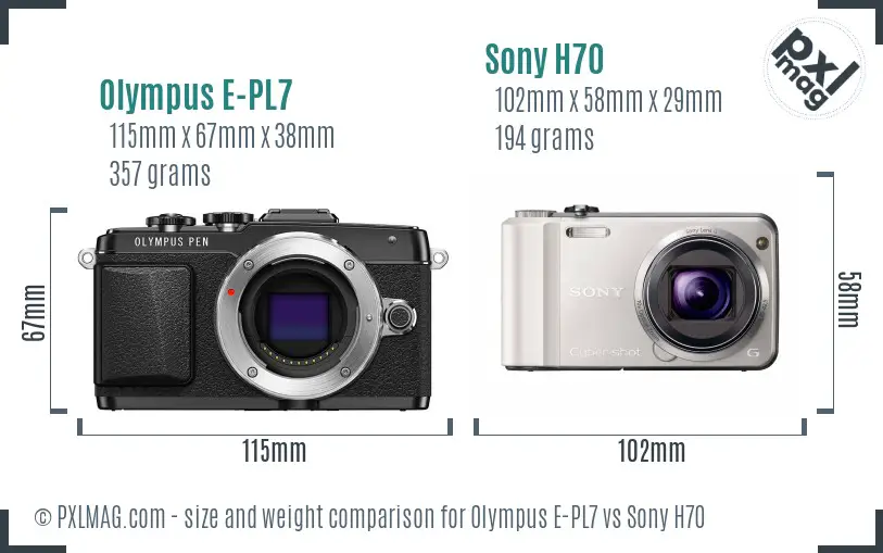 Olympus E-PL7 vs Sony H70 size comparison