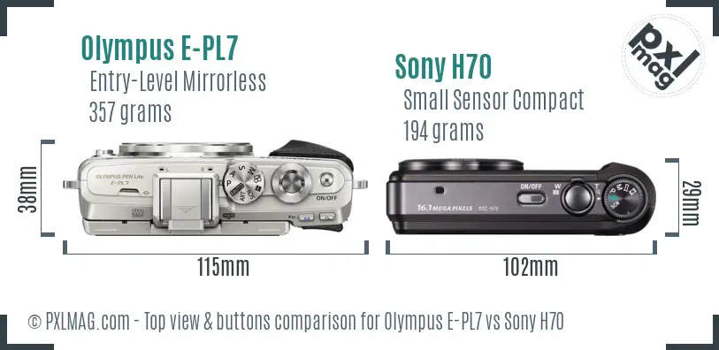 Olympus E-PL7 vs Sony H70 top view buttons comparison