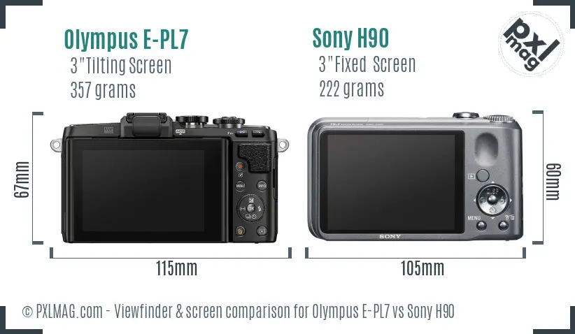 Olympus E-PL7 vs Sony H90 Screen and Viewfinder comparison