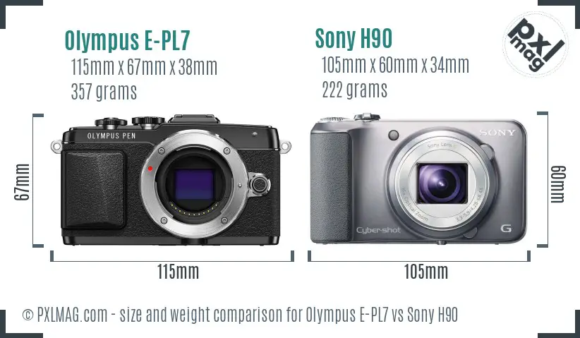 Olympus E-PL7 vs Sony H90 size comparison