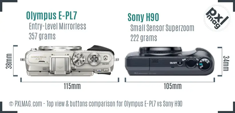 Olympus E-PL7 vs Sony H90 top view buttons comparison
