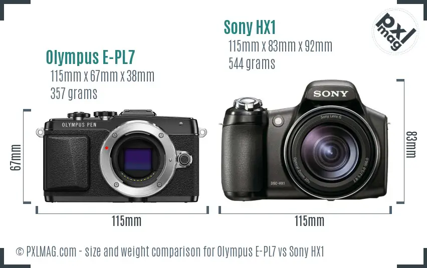 Olympus E-PL7 vs Sony HX1 size comparison