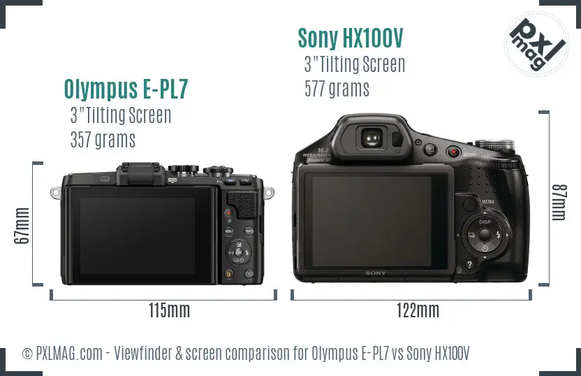 Olympus E-PL7 vs Sony HX100V Screen and Viewfinder comparison