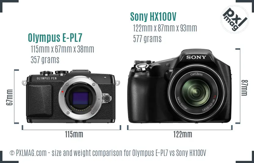 Olympus E-PL7 vs Sony HX100V size comparison