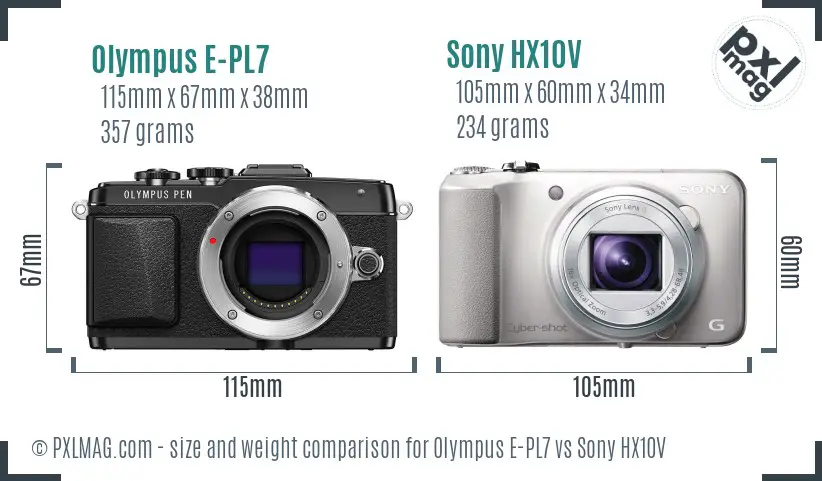 Olympus E-PL7 vs Sony HX10V size comparison
