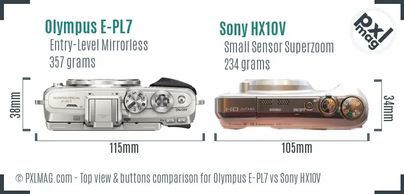 Olympus E-PL7 vs Sony HX10V top view buttons comparison