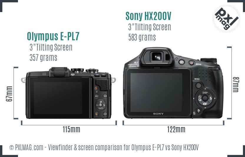 Olympus E-PL7 vs Sony HX200V Screen and Viewfinder comparison