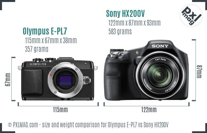 Olympus E-PL7 vs Sony HX200V size comparison