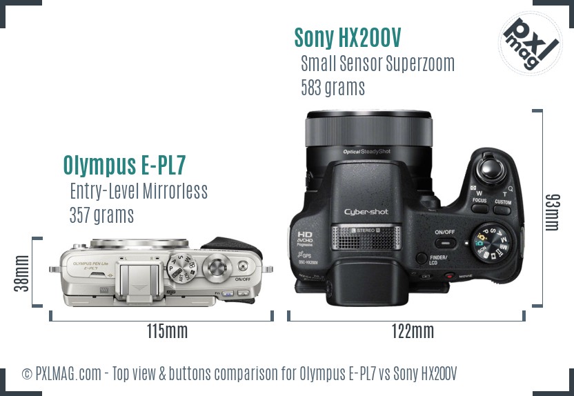 Olympus E-PL7 vs Sony HX200V top view buttons comparison