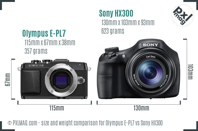 Olympus E-PL7 vs Sony HX300 size comparison