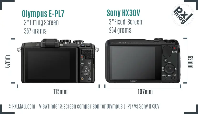 Olympus E-PL7 vs Sony HX30V Screen and Viewfinder comparison