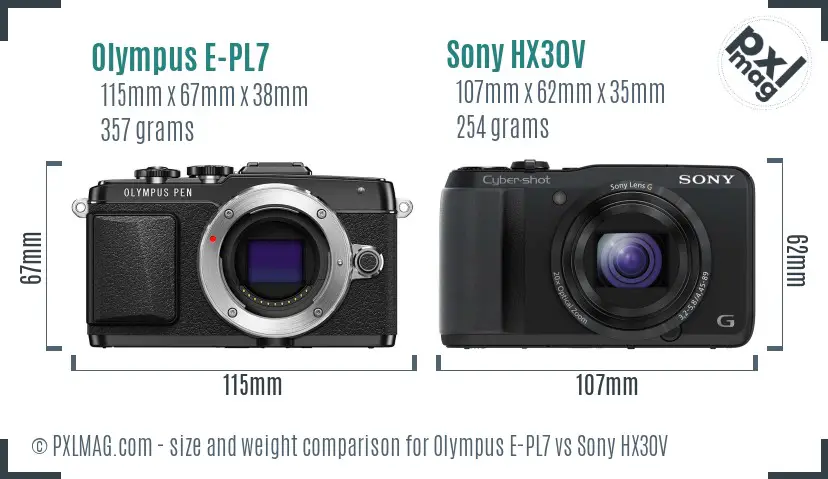 Olympus E-PL7 vs Sony HX30V size comparison