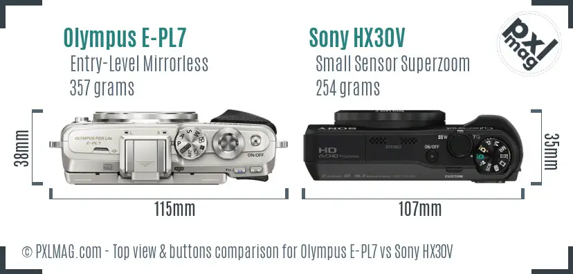 Olympus E-PL7 vs Sony HX30V top view buttons comparison