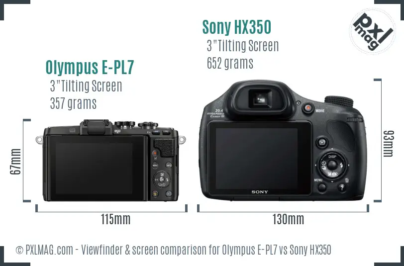 Olympus E-PL7 vs Sony HX350 Screen and Viewfinder comparison