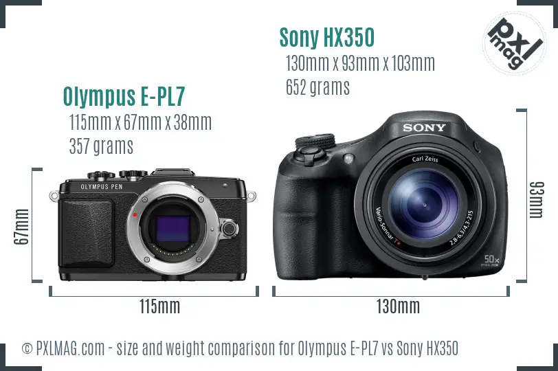 Olympus E-PL7 vs Sony HX350 size comparison