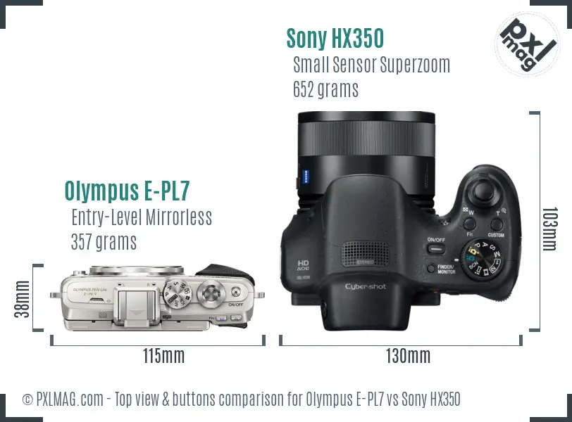 Olympus E-PL7 vs Sony HX350 top view buttons comparison