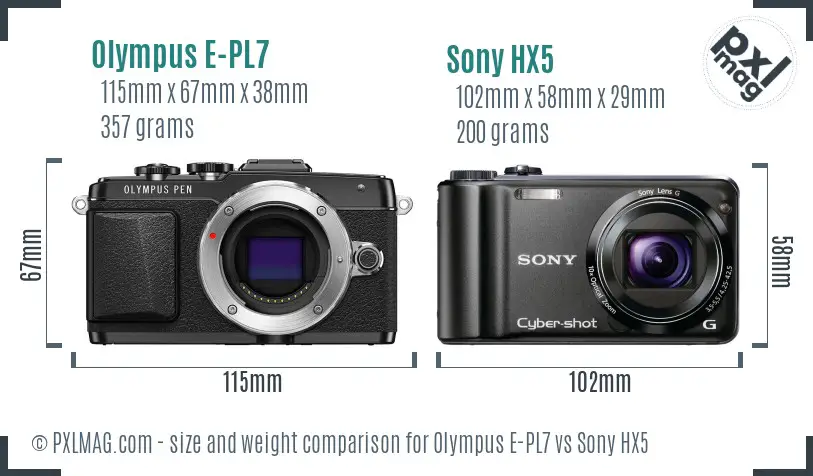 Olympus E-PL7 vs Sony HX5 size comparison