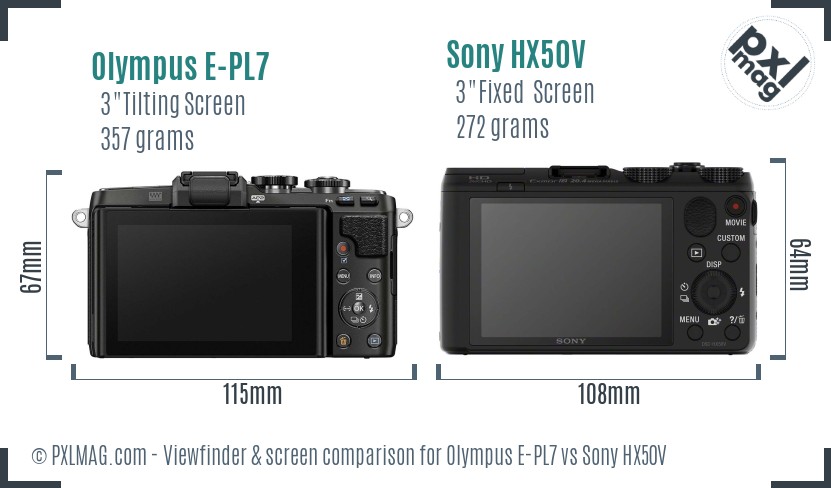 Olympus E-PL7 vs Sony HX50V Screen and Viewfinder comparison