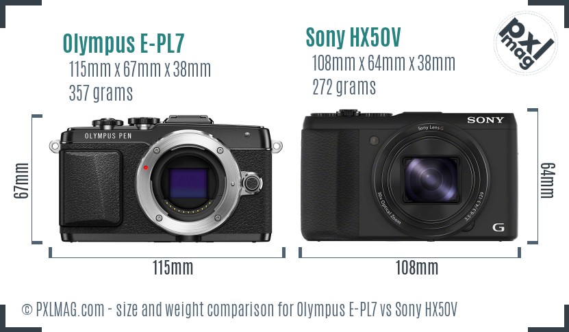 Olympus E-PL7 vs Sony HX50V size comparison