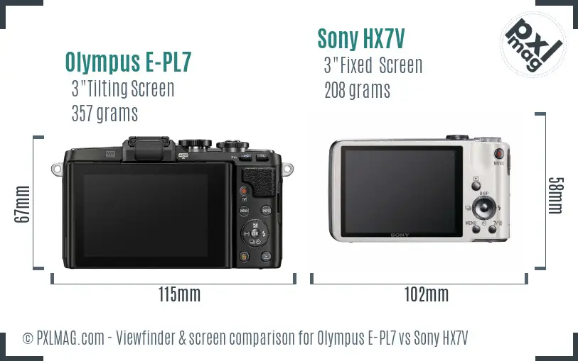 Olympus E-PL7 vs Sony HX7V Screen and Viewfinder comparison