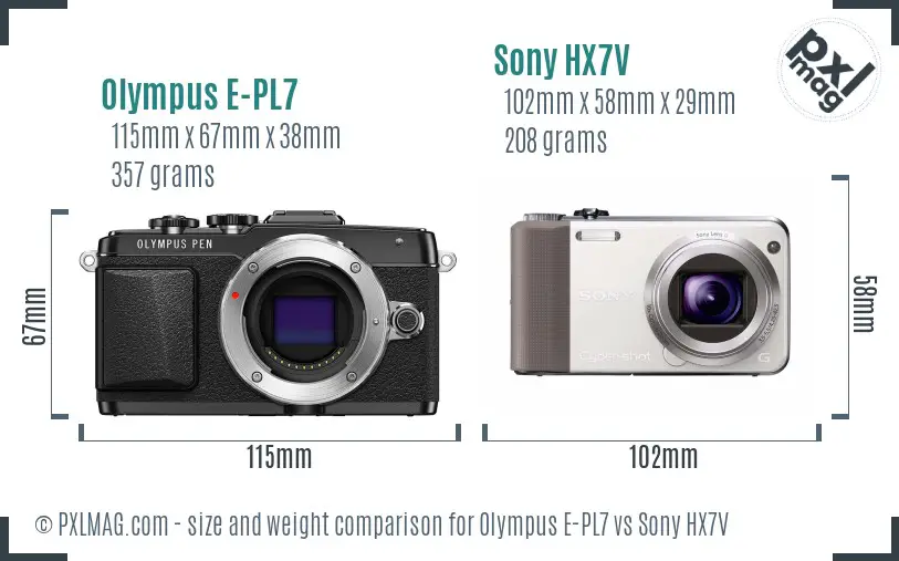 Olympus E-PL7 vs Sony HX7V size comparison