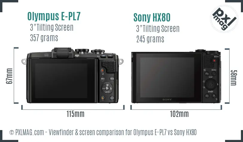 Olympus E-PL7 vs Sony HX80 Screen and Viewfinder comparison