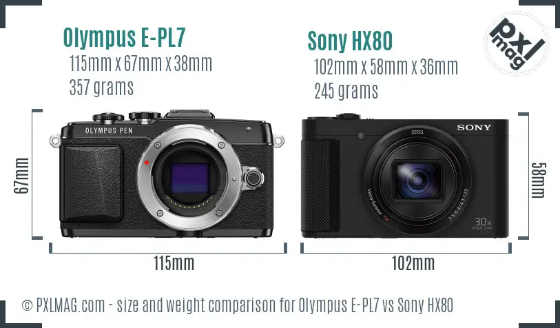 Olympus E-PL7 vs Sony HX80 size comparison