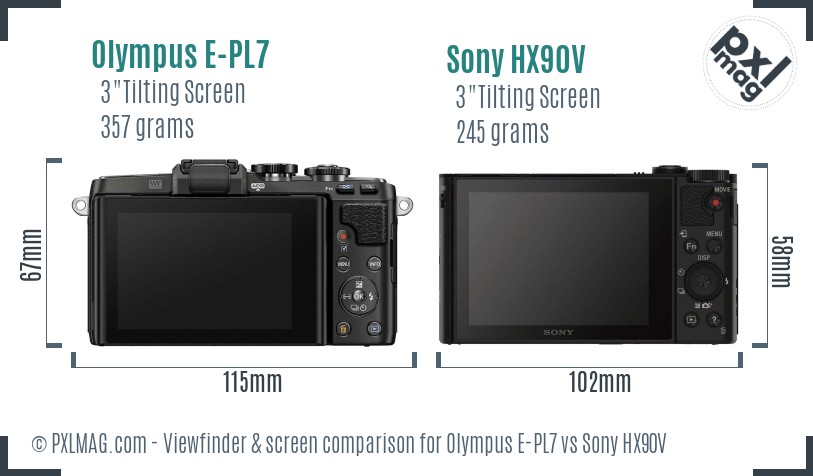 Olympus E-PL7 vs Sony HX90V Screen and Viewfinder comparison