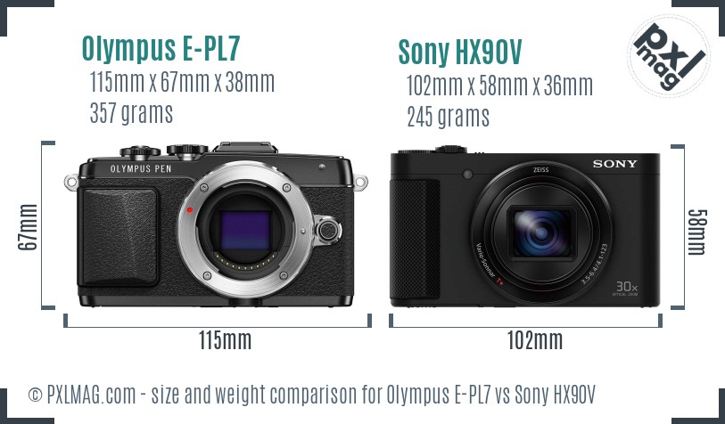 Olympus E-PL7 vs Sony HX90V size comparison