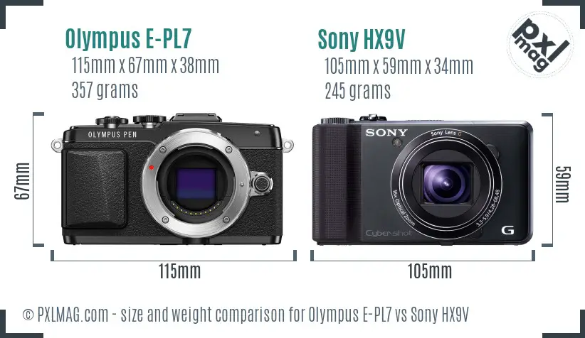 Olympus E-PL7 vs Sony HX9V size comparison