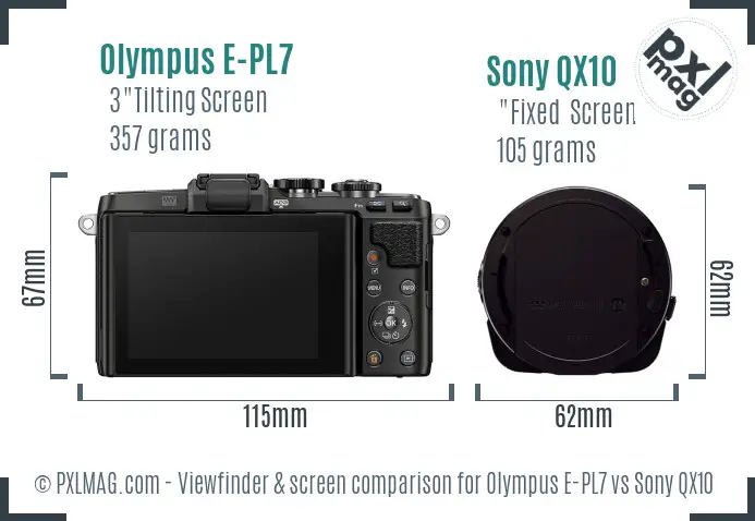 Olympus E-PL7 vs Sony QX10 Screen and Viewfinder comparison