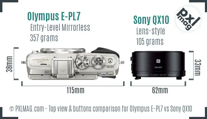 Olympus E-PL7 vs Sony QX10 top view buttons comparison
